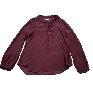 Frame Size Medium‎ Maroon 100% Silk Button Down Long sleeve Shirt Tie Detail